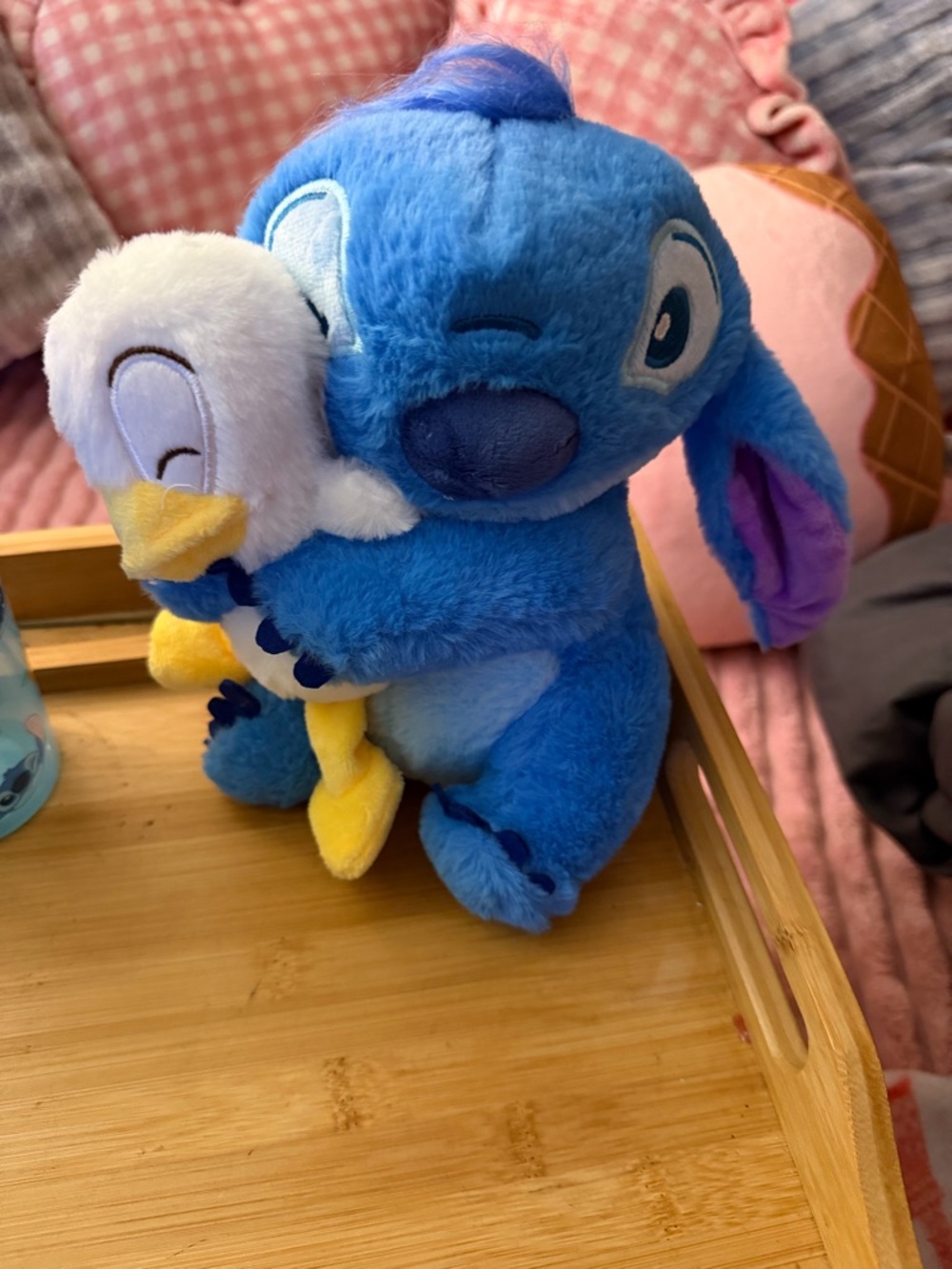 Disney Blue Stitch Plush Holding White & Yellow Duck Stuffed Toy
